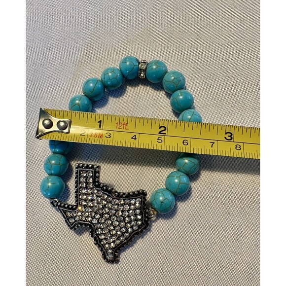 Turquoise Beaded Stretch Bracelet With Rhinestone Texas State Pendant - Picture 4 of 7